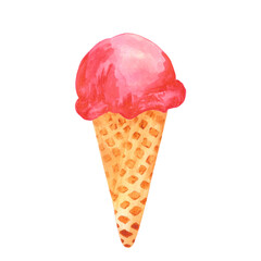 Hand drawn watercolor strawberry icecream isolated on white background. Can be used for cards, label, banner and other printed products.