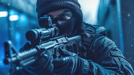 Close-up of Man holding airsoft gun