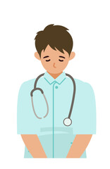 Working nurse man. Healthcare conceptMan cartoon character. People face profiles avatars and icons. Close up image of man taking a bow.