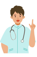 Working nurse man. Healthcare conceptMan cartoon character. People face profiles avatars and icons. Close up image of pointing man.