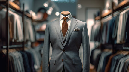 Close-up photo of A Classic Suit in a Clothing Store