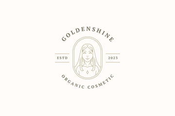 Sacred mystical woman portrait long hair bright star minimal line art logo design template vector