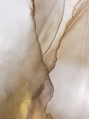 Abstract beige marble art with gold — brown transparent background. Beautiful smudges and stains...