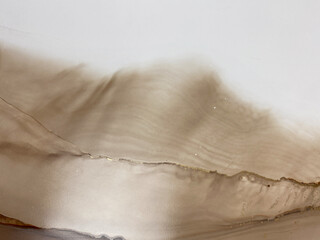 Abstract beige marble art with gold — brown transparent background. Beautiful smudges and stains...