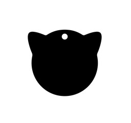 Vector isolated one single cat head kitty shape tag pendant blanc with hole colorless black and white outline silhouette shadow shape stencil solid black