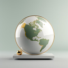 a globe with a light reflecting around it, in the style of ambient occlusion, minimalist backgrounds, light gray, photo-realistic compositions