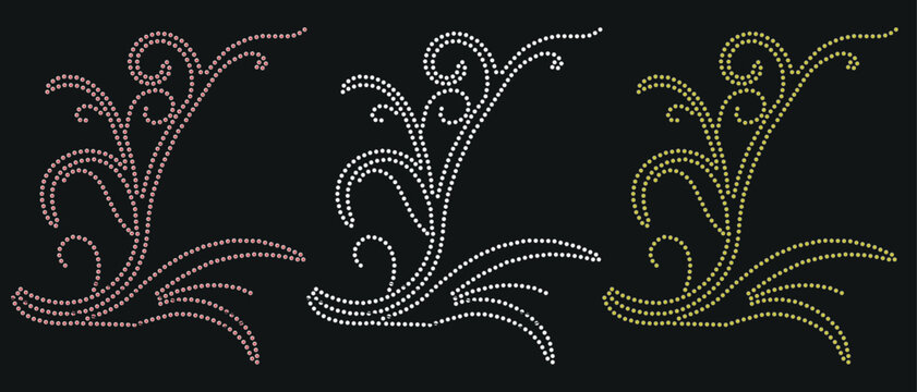 ss1 0 mm rhinestone.Flowers Rhinestone Transfers Ideas ,full, illustration.background. hand drawn style. You can use it as a bead embroidery, glitter or foil fashion,with collar and hot fix rhinestone