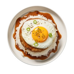 Loco Moco , traditional Hawaiian cuisine , burger patty on rice with a fried egg and brown gravy sauce