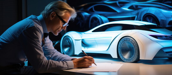 Industrial designer, car design. Hand edited generative AI.