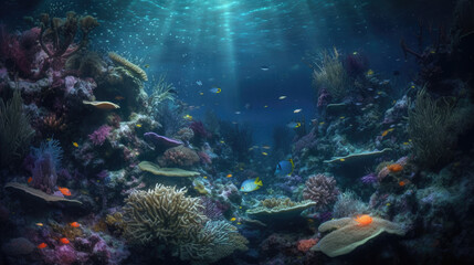 Naklejka na ściany i meble Coral reef and fish.