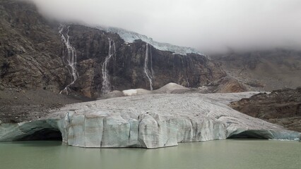 Europe, Italy, Sondrio Valmalenco Alpe Gera-  drone view of Fellaria glacier in Alps -  rapid...