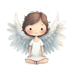 Illustration of a beautiful watercolor angel for children and children's books