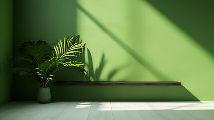 potted palm tree plant in one side in front of empty wall.Generative Ai
