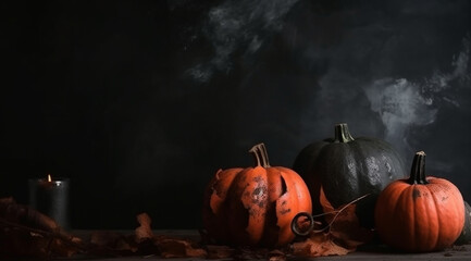 Decorations for Halloween, pumpkins, created with Generative AI technology.