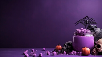 Decorations for Halloween in purple tones, created with Generative AI technology.