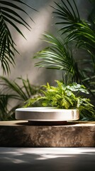 Obraz premium Marble Greenery Tropical Shadowed Showcase background