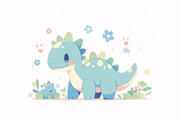 Obraz na płótnie Canvas Flat Cartoon Style Cute Dinosaur Children Illustration
