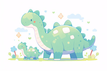 Flat Cartoon Style Cute Dinosaur Children Illustration