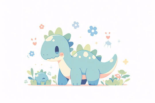 Flat Cartoon Style Cute Dinosaur Children Illustration © lin