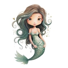 Obraz na płótnie Canvas Illustration of a beautiful watercolor mermaid for children and children's books