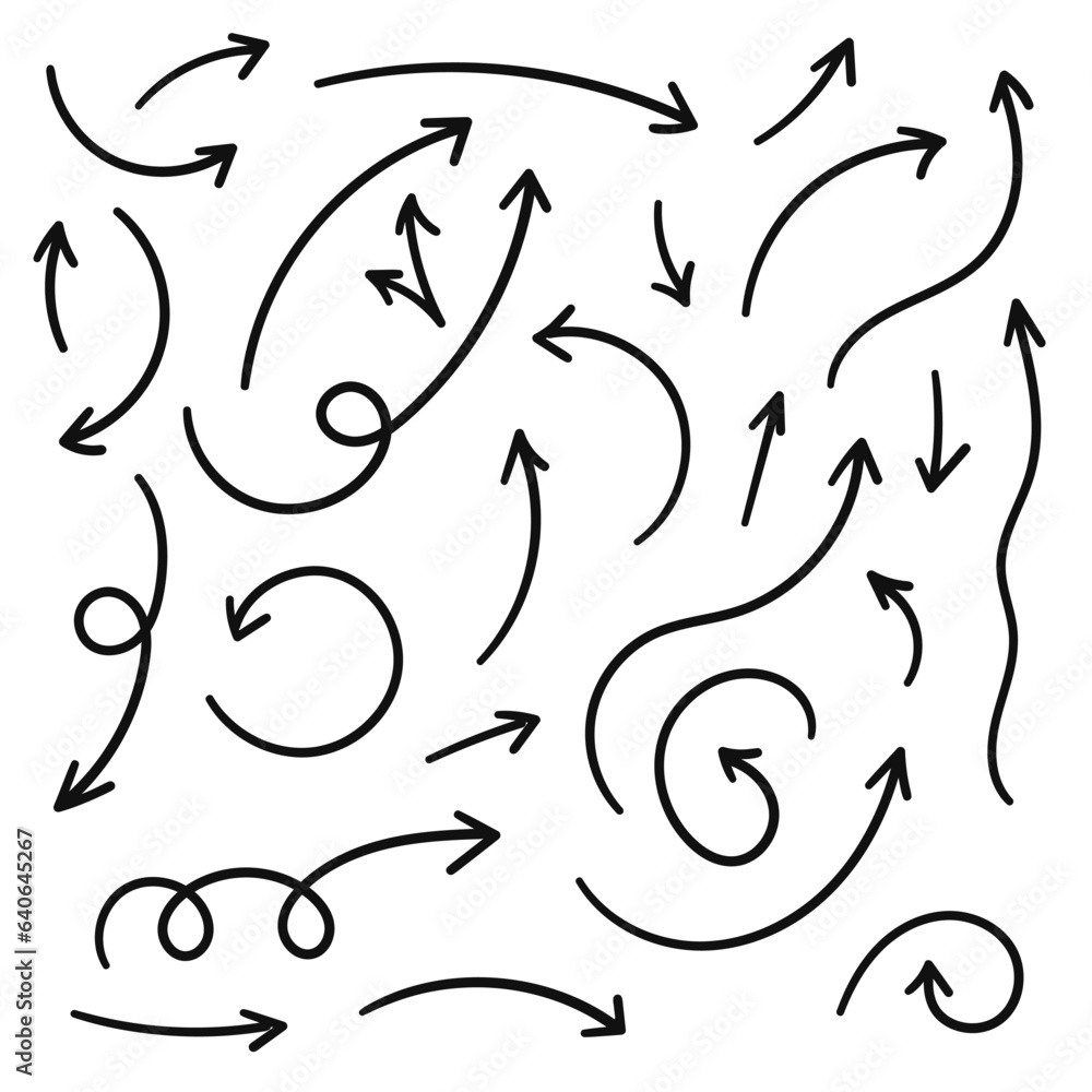 Aufkleber Hand drawn arrows collection Set simple flat arrows isolated on white background. Arrow mark icons and arrow paint. Stock vector. EPS10.