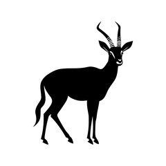 African antelope vector silhouette, Black silhouette of antelope Animal isolated on a white background - obrazy, fototapety, plakaty