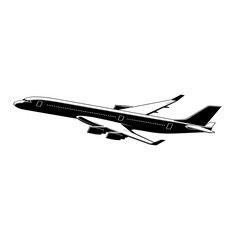 Fototapeta na wymiar Airplane vector silhouette icon, Plane In Flight, Black color Airplane vector silhouette isolated on white background