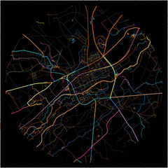 Colorful Map of Ninove, East Flanders with all major and minor roads.
