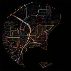 Colorful Map of Fredericia with all major and minor roads.