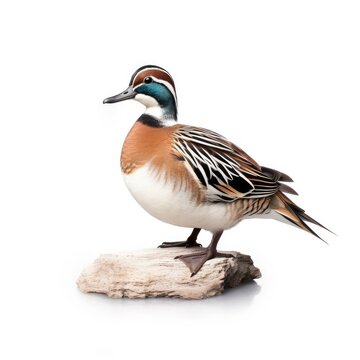 Garganey bird isolated on white.