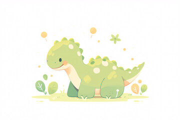 Flat Cartoon Style Cute Dinosaur Children Illustration