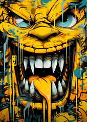artistic graffiti background in yellow colors, creative and abstract backdrop, generative AI