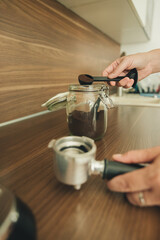 Fototapeta na wymiar Unrecognizable person making an espresso