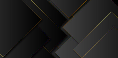 Black and golden smooth stripes abstract corporate graphic design. Geometric dark material background. Vector illustration