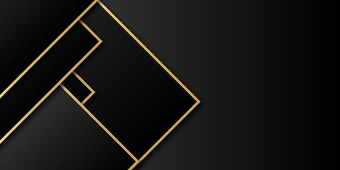 Black and golden smooth stripes abstract corporate graphic design. Geometric dark material background. Vector illustration