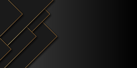 Black and golden smooth stripes abstract corporate graphic design. Geometric dark material background. Vector illustration
