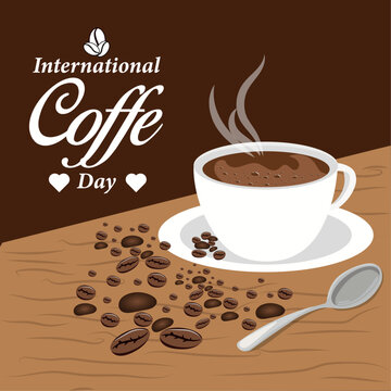 International coffee day dreetings design. Background, pamphlet, poster and card design for coffee shop to wellcome the International Coffe Day.