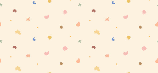 Seamless pastel colored vector pattern of abstract doodle hand drawn organic shapes.