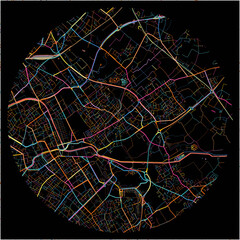 Colorful Map of Wattrelos, Nord with all major and minor roads.