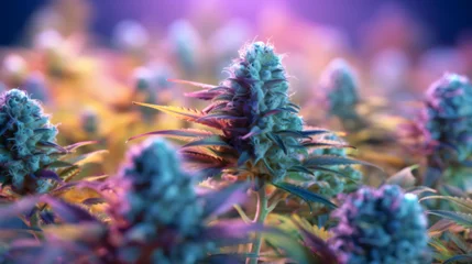 Foto op Aluminium Cannabis big bud plants - purple background - space atmosphere - psychedelic cannabis cbd - Generative AI © SapinTitan