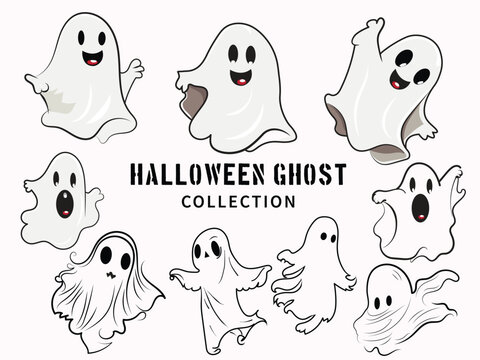 set of Halloween ghosts. Scarry boo. boo sheet, Funny ghost , Ghost illustration. spooky ghost collection vector.