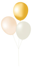 Gold and white balloons isolated on white 3D, PNG transparent background
