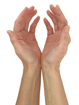 Sending out healing vibes to help raise your life force vibration - scalar energy healer with cupped open hands transparent png file
