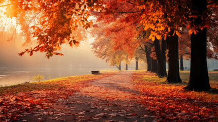 Beautiful autumn landscape with colorful foliage in the park