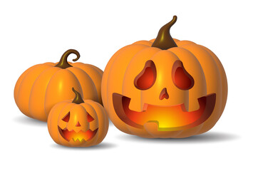 Holiday Halloween set of themed decorative elements for design. 3d objects in cartoon style. Pumpkin Halloween symbols collection.