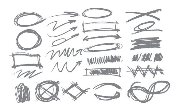 Vector illustration design various design of various grunge , scribble stripes, hand drawn, doodle shapes, chalk rouge freehand.
