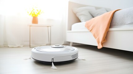 Robot vacuum cleaner in the room.
