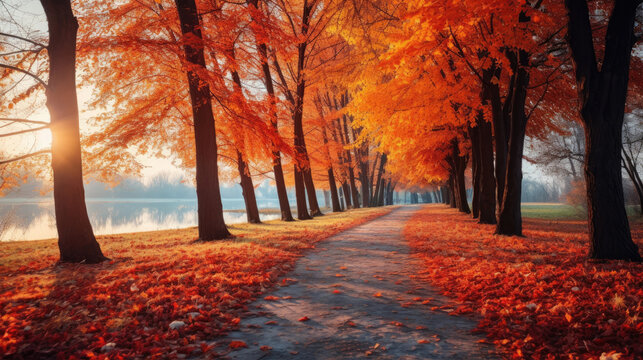 Beautiful autumn landscape with colorful foliage in the park