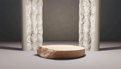 Stone podium rock pedestal stage empty scene luxury product display natural background for product placement 3d, vector