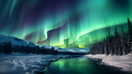 A cold winter's night comes alive with vibrant colors as the Northern Lights dance across the sky. The photography captures the intricate light patterns and the awe-inspiring beauty.
